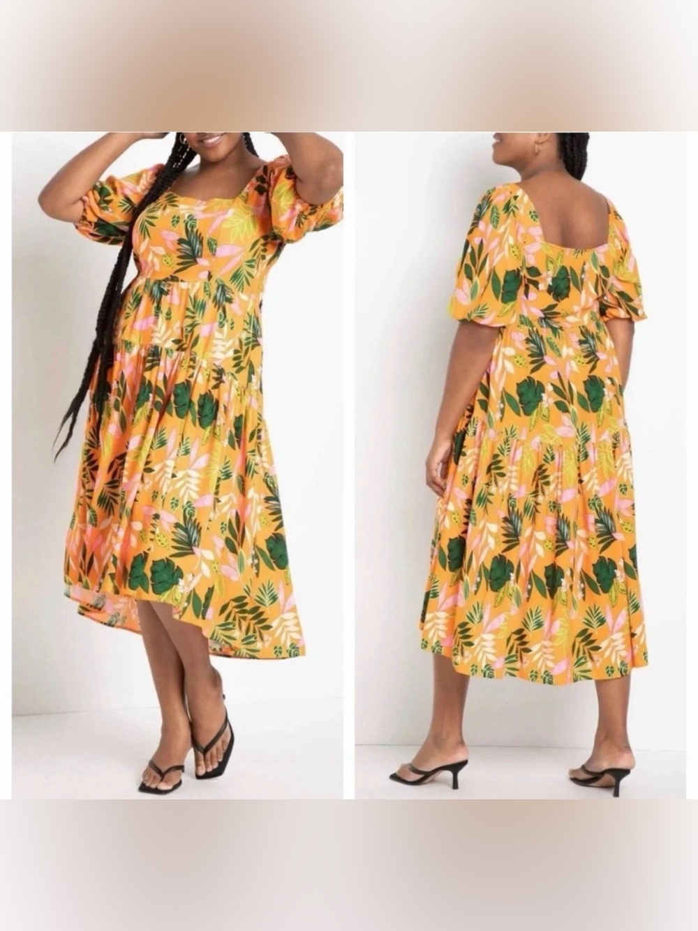 ELOQUII Women’s size 20 Orange Tropical Floral Tiered Maxi Dress